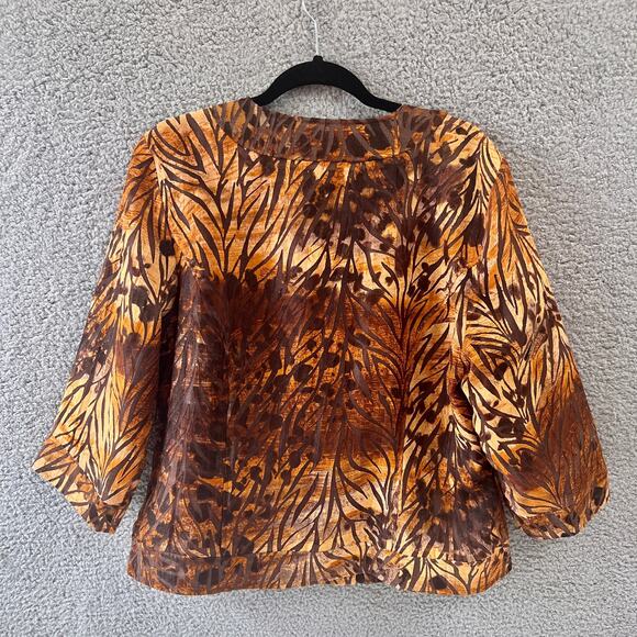 Coldwater Creek Jacket Size 16 Women's Top  Brown leaf pattern Art to wear Lined - Picture 4 of 10